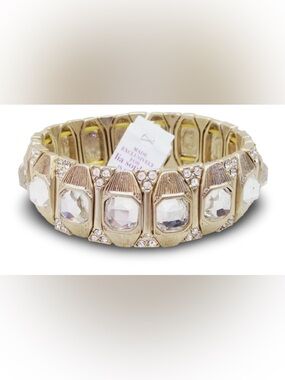 Lia Sophia Gold-Tone Clear Crystal Stretch Bracelet